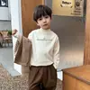 Camada Base de Pelúcia Infantil Dupla Face para Outono e Inverno, Camiseta Estilosa de Manga Longa para Meninos, Gola Semifechada, Top Quentinho de Gola Redonda