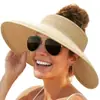 Sombrero de Paja de Playa de Verano para Mujer, Sombrero de Sol Tejido, Transpirable, Plegable para Protección Solar al Aire Libre