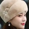 Sombrero de Felpa de Piel de Conejo Pequeño para Mujer, Moda Otoño e Invierno Impermeable de Piel de Visón Sombrero de Madre, Turbante de Piel Sintética, Boina Cálida