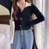 Chic coreano Otoño e Invierno Francés de nicho Crochet Solapa Contrastante Relajado Holgado de un solo botón Abrigo Suéter Cardigan Mujer