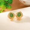 Yilu Plata S925 Plata Esterlina Chapado en Oro Jaspe de Hotan Medio Giro Ópalo Pendientes de Clip de Oreja de Lujo Ligero de Alta Gama Pendientes de Moda para Cara de Huevo