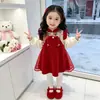 Festa de Aniversário para Menina Zhuazhou Conjunto de Vestido e Saia de Presente 2026 Novo Outono Inverno Meninas Vestido com Veludo Extra Conjunto de Duas Peças
