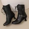 Botas con Hebilla Retro Remache Botas Romanas Tacón Medio Grueso Botas de Caballero Botas para Mujer Brock 40-50 talla extra Comercio Exterior
