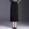 Falda elástica de cintura alta para mujer, nuevo estilo otoño 2026, falda lápiz de cintura alta ajustada con abertura y lazo, falda de longitud media