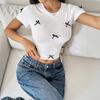 Baifen Clothing2026 Novo Estilo de Menina Quente Sexy Transfronteiriço Top Curto Justo com Laço + Coração para Mulheres