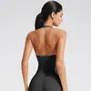 Top de yoga cruzado estilo europeo y americano con cuello halter y sujetador incorporado, cuello en V, ropa deportiva para fitness, diseño sin espalda, top de yoga con sensación de segunda piel para mujer