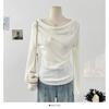Tricô de Manga Comprida com Gola Laço Estilo Coreano para Mulheres Verão Cor Pura Plissado Slim Modelador Top para Mulheres Tendência