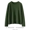 Suéter de cashmere macio, liso, de luxo leve para mulheres, com bainha enrolada, gola redonda, corte justo, mangas compridas e camada interna de tricô, perfeito para o inverno
