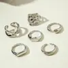 Joyería Transfronteriza Europea y Americana Anillo de Aleación Brillante Geométrico Irregular Diseño de Anillo Abierto Cruzado Plegado Juego de Anillos