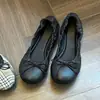 Versão em Pele de Ovelha~Sapatilhas de Ballet Xadrez Retro com Laço para Mulheres, Couro Genuíno Bico Redondo Raso Sapatilhas Baixas, Sapatos de Balanço Super Macios