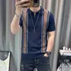 Camisa POLO de jacquard con cuello camisero, estilo italiano, tela a rayas para hombre, fresca y transpirable, estilo old money, camisa de punto de manga corta en color de contraste, blanco