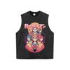 Camiseta de manga corta desgastada, lavada y extragrande con estampado de dibujos animados de hip hop estilo americano para hombres y mujeres, camiseta holgada de calle principal