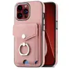 Adecuado para Apple 16Promax Funda Trasera para Teléfono Móvil con Chapado, Textura de Piel, Soporte para Tarjetas y Anillo Modelo Iphone15/14 con Ranura para Tarjetas
