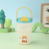 Copo Térmico de Aço Inoxidável 316 com Alça, Tampa, Compartimento para Chá, Copo de Café de Uso Duplo, Alto Valor Estético, Copo Cartoon com Canudo para Estudantes Masculinos e Femininos