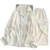 Pijama para mujer al por mayor transfronterizo, estilo fino para primavera y otoño, algodón nube, lunares, manga larga, pantalón largo, conjunto holgado dulce para casa