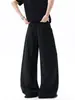 Calça Casual Masculina de Listras Verticais Pretas Estilo Old Money, Calça Versátil de Perna Reta Larga Chique para Outono