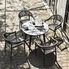 Juego de mesa y sillas para balcón, juego de tres piezas para patio, madera anticorrosión, silla de ratán nórdica para ocio al aire libre, mesa y sillas pequeñas de diseño moderno para terraza