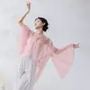 Cardigan de Punto Clásico de Doble Botonadura con Cuello en V y Mangas Anchas Nuevo Estilo Chino Fluido de Gasa Ropa de Práctica Danza China Rima Corporal Arte Examen Top