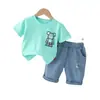 Nueva Camiseta de Manga Corta Infantil de Dibujos Animados con Cuello Redondo Traje de Mezclilla Ropa para Niños de 0 a 5 Años Venta al por Mayor Ropa de Verano para Niños Pequeños y Medianos