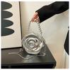 Bolsa feminina de acrílico com corrente de flores 2025, nova bolsa de ombro de nicho europeia e americana, bolsa de jantar portátil com miçangas para mulheres