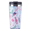 Taza de Café de Doble Capa Aobona con Patrón Geométrico, Plástico Exterior y Acero Interior, Taza Aislante Anti-Quemaduras con Diseño Creativo Impreso