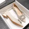 Zapatos de Tacón Alto Planos Franceses con Pedrería, Hebilla Cuadrada Suave, Dedo Puntiagudo, Negros, Profesionales, para Viajar, de Cuero para Mujer, Novedad Verano 2025