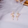 Pendientes de Estrella Retro Franceses Ins Nicho Gama Alta Aguja de Plata 925 Pequeña Fragancia Pendientes de Perla de Agua Dulce Natural para Mujer