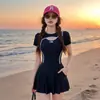 Traje de baño tipo tankini para mujer, manga corta, estilo boxer, con ribete blanco, que oculta el abdomen, adelgazante, traje de baño de una pieza para vacaciones en la playa para mujer, venta al por mayor Y