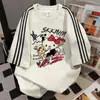 Diseño Estilo Americano, Camiseta Divertida de Manga Corta con Estampado de Dibujos Animados para Mujer, Tops Sencillos de Patchwork con Tres Rayas para Pareja Verano Ins