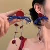 Pendientes de Flor de Terciopelo Retro, Pendientes de Lujo Accesible de Gama Alta, Elegantes, de Gama Alta y Atmosféricos Pendientes Rojos de Otoño e Invierno para Año Nuevo para Mujer