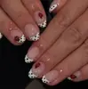 Conjunto de manicure de 24 peças, curto, brilhante, de comércio exterior, mais vendido, com designs frescos de bolinhas francesas e joaninhas, unhas postiças para usar, atacado