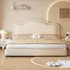 Cama Infantil Estilo Cream, Cama de Madeira Maciça e Couro, Cama Princesa Minimalista Moderna para Menina, Cama Nuvem Simples para Quarto Pequeno