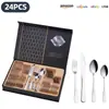 Modelo Nuevo 26 Años Juego de Cubiertos de Acero Inoxidable Transfronterizo Restaurante Occidental 1010 Cuchillo para Bistec, Tenedor, Cuchara Juego de 24 Piezas en Caja de Regalo