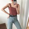 Camisola de Punto Refrescante Camiseta Interior Base para Mujer Top Plano Corto Chaleco sin Mangas Holgado Ropa de Verano para Mujer