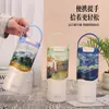 Nueva Serie de Pintura al Óleo 316 Taza de Cerámica con Tapa Ice Buster Gran Capacidad con Compartimento para Té Taza Termo Portátil para Coche con Popote