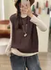 Outono 2026 Fio de Algodão Hollow Retrô Gola Redonda Tricô Colete Camada Solto Casual Cardigã Colete Feminino Novo Estilo Chinês