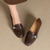 Zapatos franceses retro sin cordones de boca baja, mocasines de tacón bajo con punta redonda para mujer, zapatos Mary Jane de trabajo de cuero pequeños, zapatos de mamá