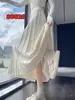 Falda Larga de Punto Midi de Cintura Alta Otoño Invierno para Mujer Blanca de Línea A Plisada con Caída Adelgazante Versátil Elegante