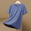 Nova Camiseta Masculina de Seda Gelada de Manga Curta Verão Gola Redonda Casual Esportiva Leve Respirável Elástica Secagem Rápida Roupa