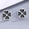 Aretes colgantes de plata esterlina S925 de trébol de cuatro hojas, aretes negros con pegamento, moda Joker, Corea, nueva moda, temperamento, fabricantes, venta al por mayor