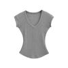 Top Camiseta Sexy Cintura de Hormiga Verano 2025 Nuevo Ajuste Ceñido Adelgazante Cuello en V Hombro Derecho Camiseta Básica Adelgazante