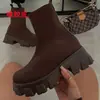 Sapatos femininos plus size 35-43 42 comércio exterior cano alto tecelagem fly elástico meias botas 41 sola grossa antiderrapante bico redondo botas Martin