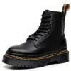 Botas de trabalho 1460 com padrão de lichia na primeira camada, femininas, com placa de metal e costura dupla amarela, botins, masculinos, couro liso, bico redondo, estilo motociclista
