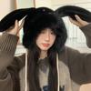 Gorro de invierno con orejas de conejo grandes, relleno para mujer, versión coreana, más fácil de combinar, gorro Lei Feng de oso, gorro de ciclismo a prueba de frío, cálido y moderno.