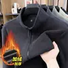 Jaqueta Masculina Estilo Old Money Au Laine Gola Alta Moda para Meia-Idade Casual Versátil com Forro de Veludo Espesso para Manter o Calor Masculino