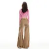 Calça de Trabalho Cáqui Estilo Americano para Mulheres, Nova Jeans Casual Retro de Perna Larga Reta Solta Flare com Múltiplos Bolsos