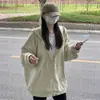 Sudadera con Capucha Popular de Principios de Otoño para Mujer, Corte Holgado, Hombro Caído, Top Básico Casual, Chaqueta Negra Versátil con Cremallera