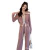 Conjunto Esportivo Casual Cinza Europeu Feminino Outono Estilo Ocidental Emagrecedor Gola Boneca Suor Calça Reta de Cintura Alta Conjunto de Duas Peças