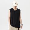 Verão Solid Color Masculino Esportes Vest Base Loose Mangas Sem Mangas Curtas T-shirt Masculino Loose All-match Cotton Top Round Neck