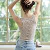 Camiseta sin mangas Sexy de Encaje Hueco de Otoño Temprano Ajustada Sin Sujetador Integrado para Mujer